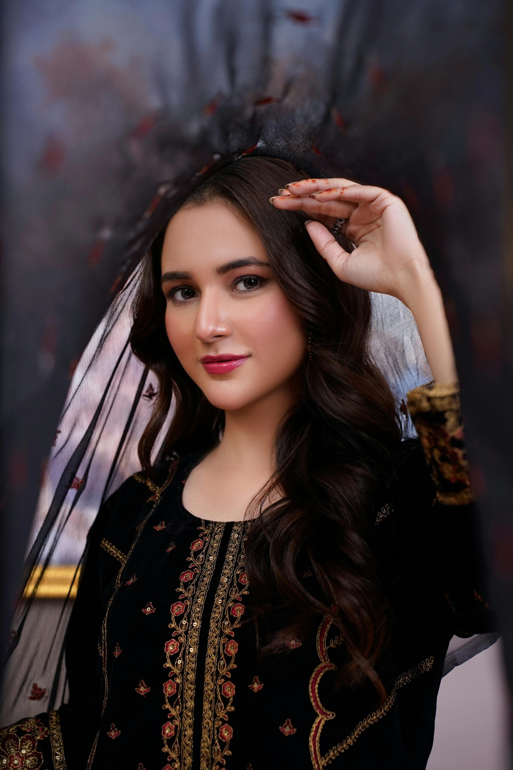Stunning portrait of a South Asian woman in elegant fashion, Lahore studio